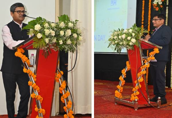 The Guest Of Honour, Mr. Somes Bandyopadhyay, Managing Director of GSECL(Left) and Chief Guest Mr. A.B. Chaudhari, Chief Electrical Inspector, Gujarat State(Right) delivering speech at the Foundation Day